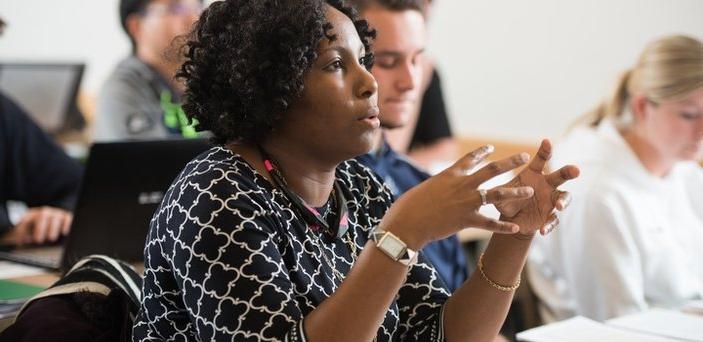 A student participating in class